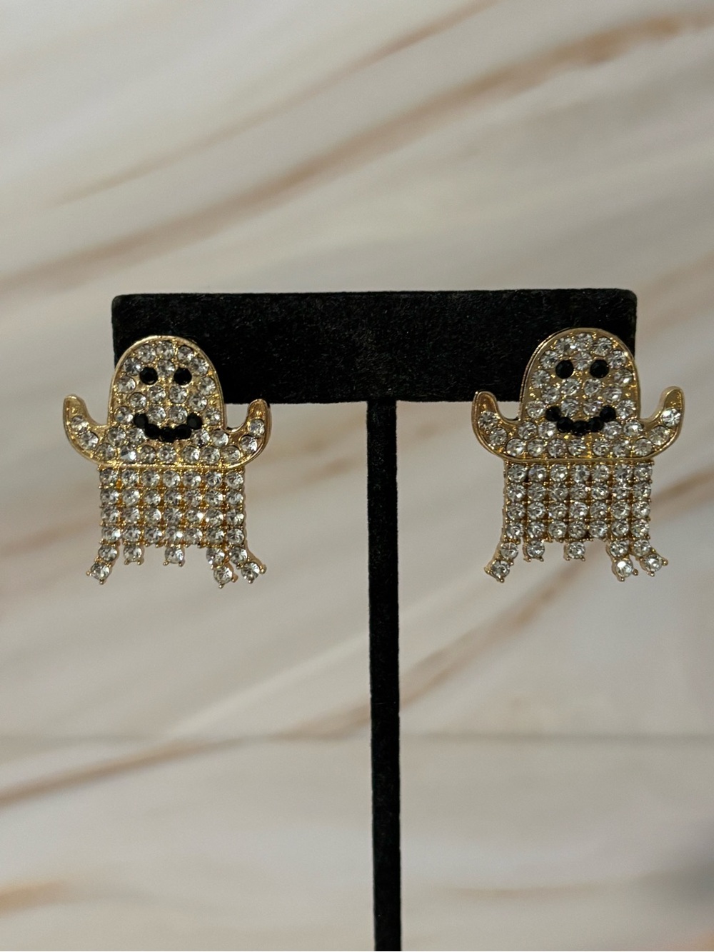 🛍️Gold Crystal Ghost Stud Earrings 1.25”
